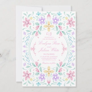 Invitación de Boda Floral de color de agua pastel