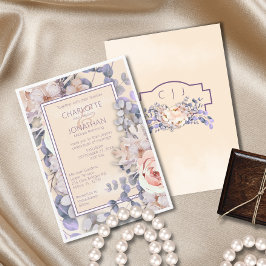 Invitación de boda floral de color melocotón