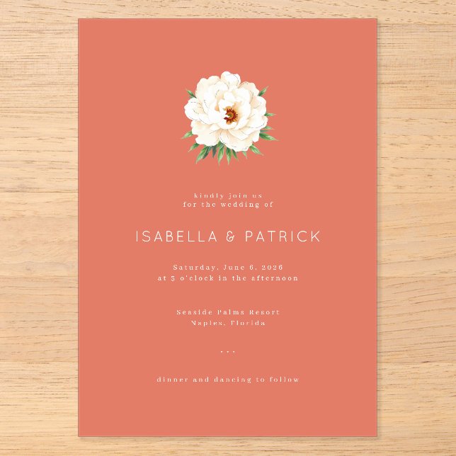 Invitación de boda floral de coral elegante (Anverso)