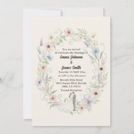 Invitación de Boda Floral de Crema Minimalista