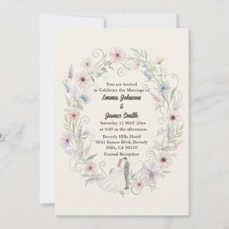 Invitación de Boda Floral de Crema Minimalista