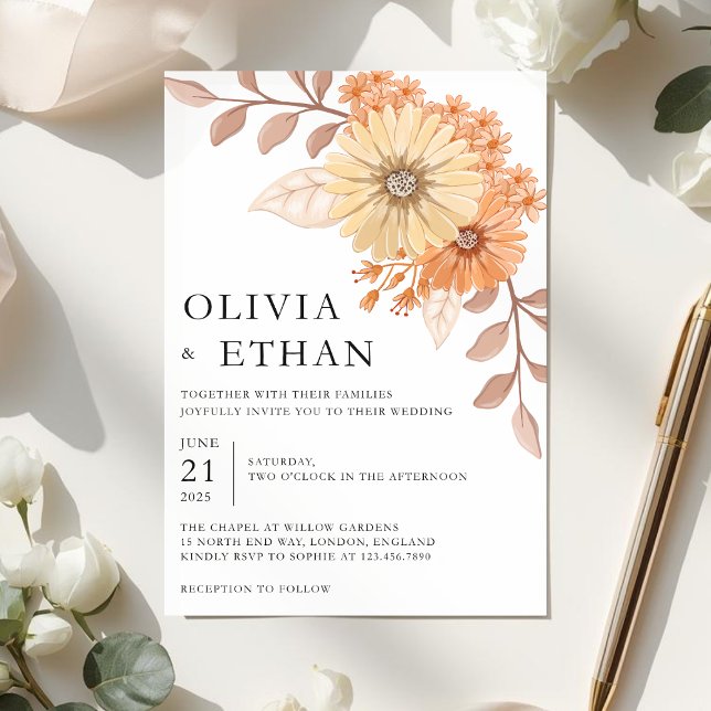 Invitación de boda floral de crema y albaricoque,  (Subido por el creador)