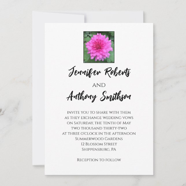 Invitación de boda floral de crisantemo rosa calie (Anverso)