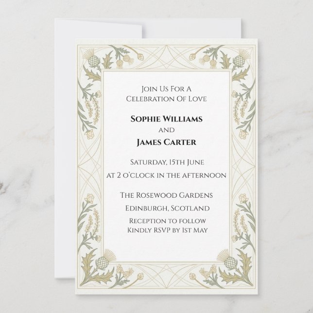 Invitación de boda floral de encaje de plata (Anverso)