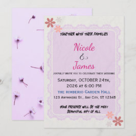 Invitación de boda floral de encaje lavanda delica