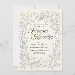 Invitación de boda floral de encaje marfil