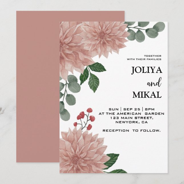  Invitación de boda floral de eucalipto con acuare (Anverso / Reverso)