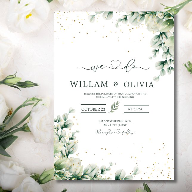 Invitación de boda floral de eucalipto con vegetac (Subido por el creador)