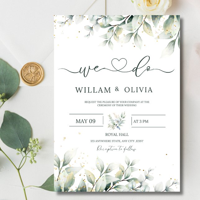 Invitación de boda floral de eucalipto con vegetac (Subido por el creador)