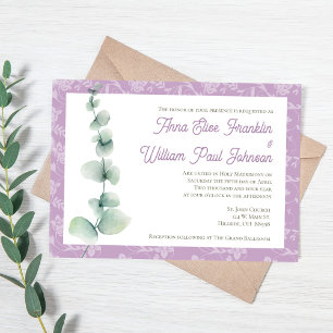 Invitación de boda floral de eucalipto morado