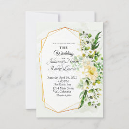 Invitación de boda floral de eucalipto y oro