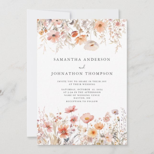 Invitación de boda floral de flor silvestre de mel (Anverso)