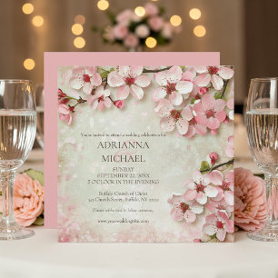 Invitación de boda floral de flores rosadas elegan
