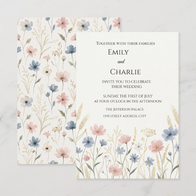Invitación de boda floral de flores silvestres  (Anverso / Reverso)