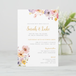Invitación de boda floral de flores silvestres col