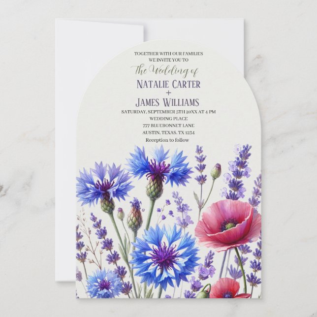Invitación de boda floral de flores silvestres de  (Anverso)