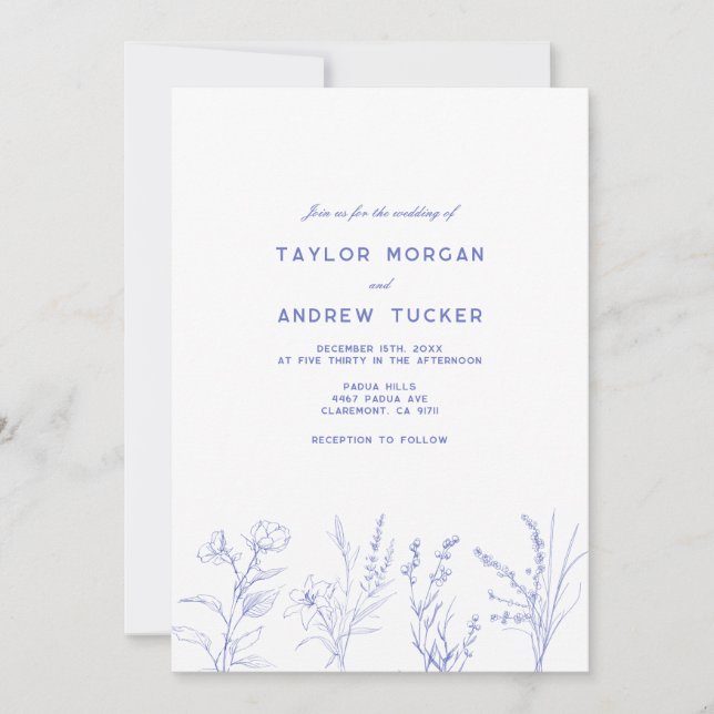Invitación de boda floral de flores silvestres ele (Anverso)