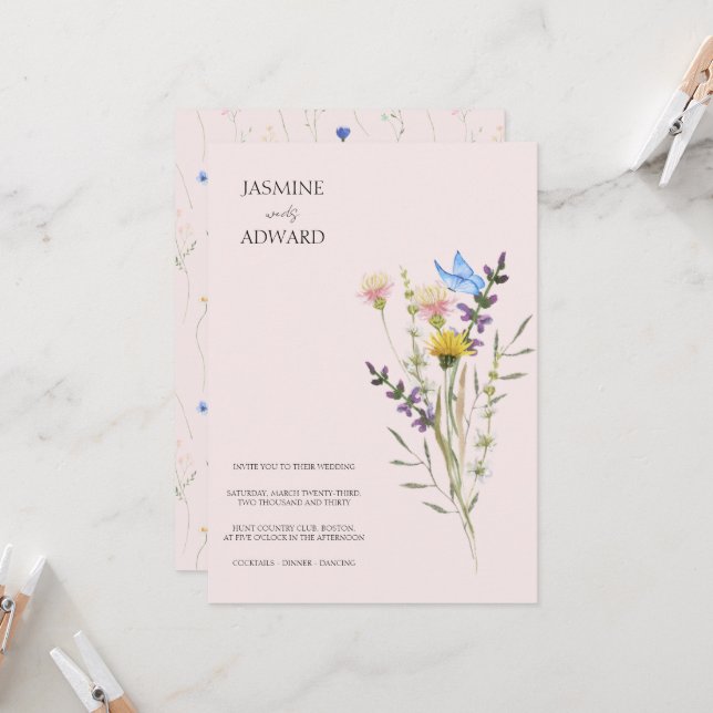 Invitación de boda floral de flores silvestres sim (Anverso/Reverso In Situ)