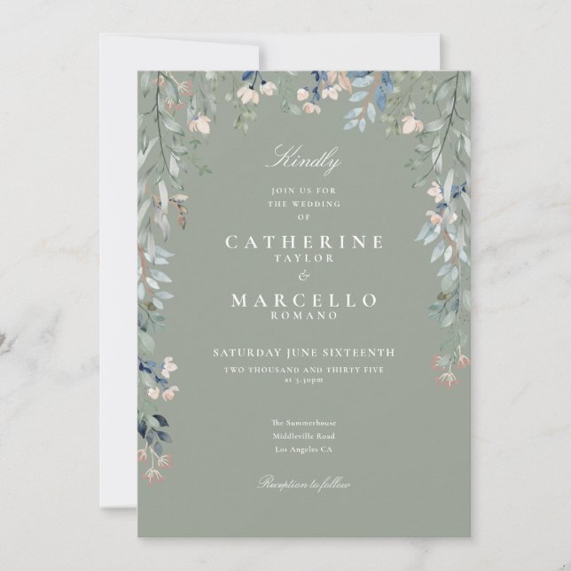 Invitación de boda floral de flores silvestres ver (Anverso)