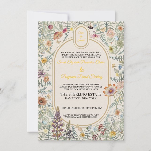 Invitación de boda floral de flores silvestres vin (Anverso)