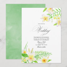 Invitación de boda floral de frangipani acuarela e