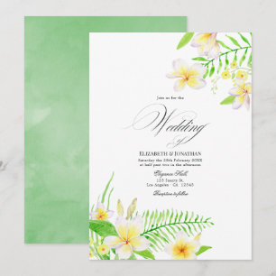 Invitación de boda floral de frangipani acuarela e