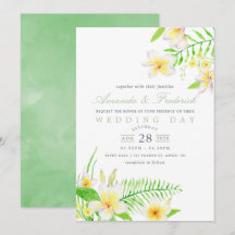 Invitación de boda floral de frangipani con acuare