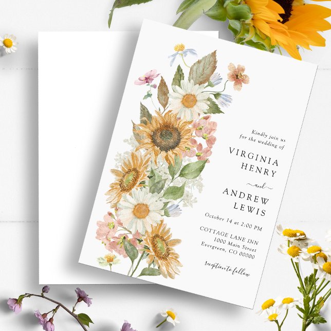 Invitación de boda floral de girasol (Elegant Sunflower Wildflower Floral Wedding Invitation by Painted Paperie
)