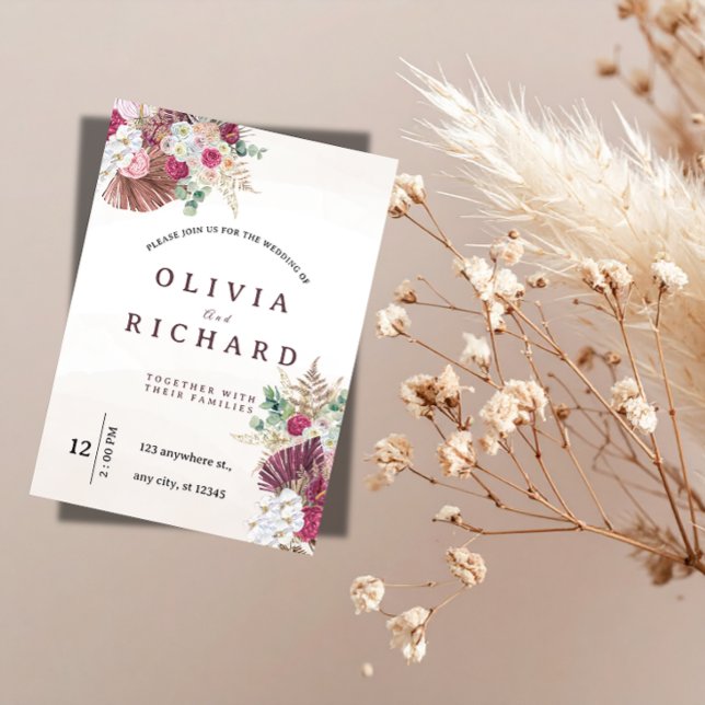 Invitación de boda floral de hierba de Pampas Boho (Subido por el creador)