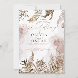 Invitación de boda floral de hierba de Pampas rosa