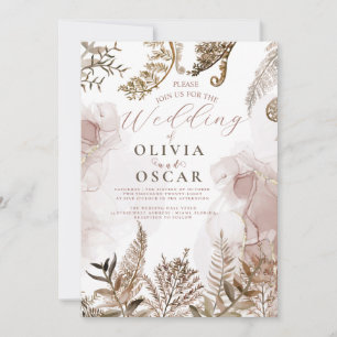 Invitación de boda floral de hierba de Pampas rosa