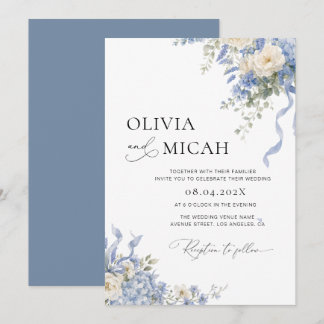invitación de boda floral de hortensia azul
