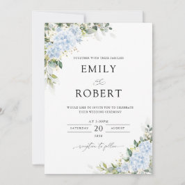 Invitación de boda floral de Hortensia Azul