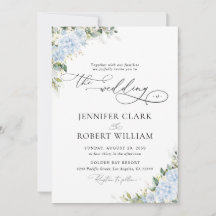 Invitación de boda floral de Hortensia Azul