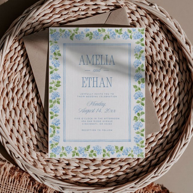 Invitación de boda floral de Hortensia Azul (Subido por el creador)