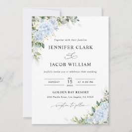 Invitación de boda floral de Hortensia Azul