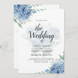 Invitación de boda floral de hortensia azul modern