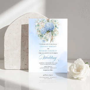 Invitación de Boda Floral de Hortensia Azul Pálido