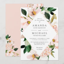 Invitación de boda floral de Hortensia rosada