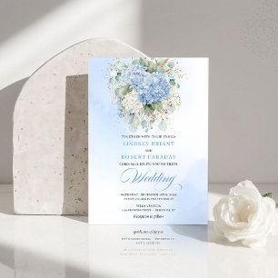 Invitación de boda floral de hortensias azules ele