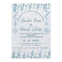 Invitación de boda floral de invierno azul