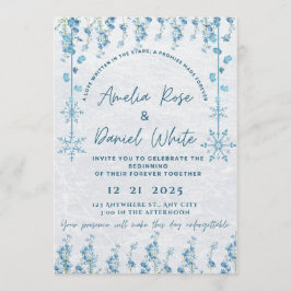 Invitación de boda floral de invierno azul