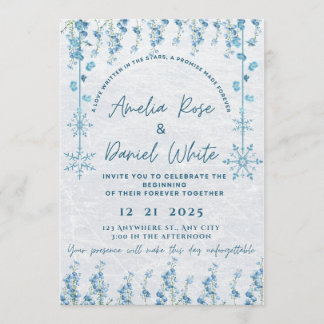 Invitación de boda floral de invierno azul