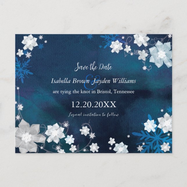 Invitación de Boda Floral de Invierno Azul Marino  (Anverso)