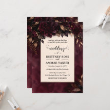 Invitación de boda floral de invierno de color bur