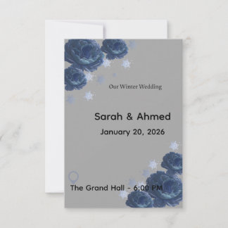 Invitación de boda floral de invierno elegante azu