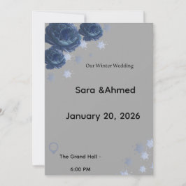 Invitación de boda floral de invierno en azul mari