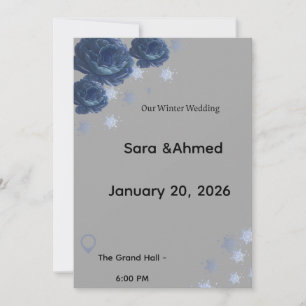 Invitación de boda floral de invierno en azul mari