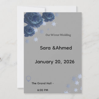 Invitación de boda floral de invierno en azul mari