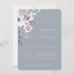 Invitación de boda floral de jardín azul polvorien
